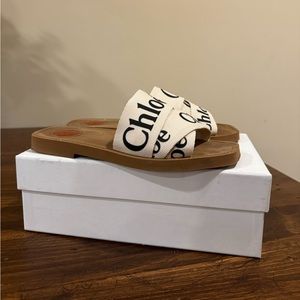 Chloe Woody Flat Mule Sandals in Size 39